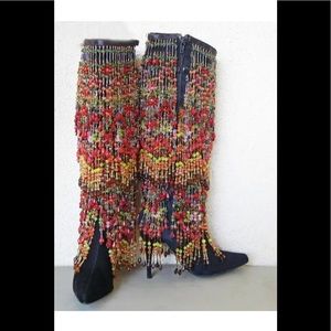 Todd Oldham boots Black Suede Boots with detachable polychrome Beads Fall 1997